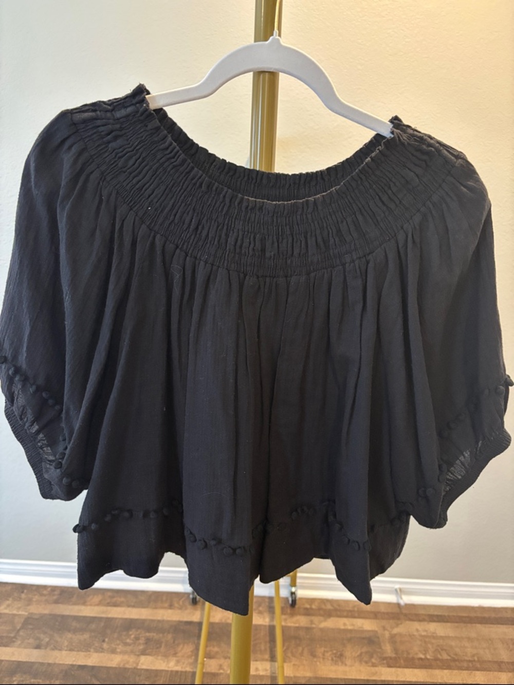 Apiece Apart Black Smocked Off-Shoulder Blouse